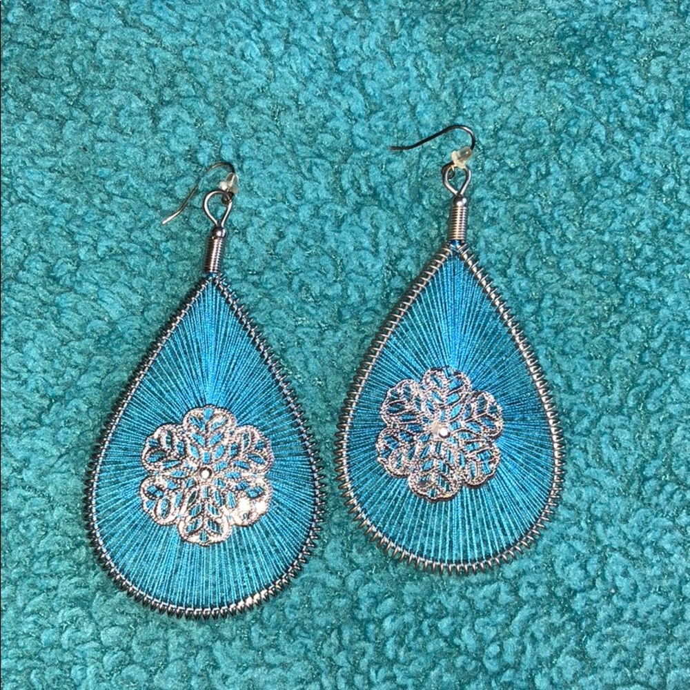blue and silver teardrop earrings